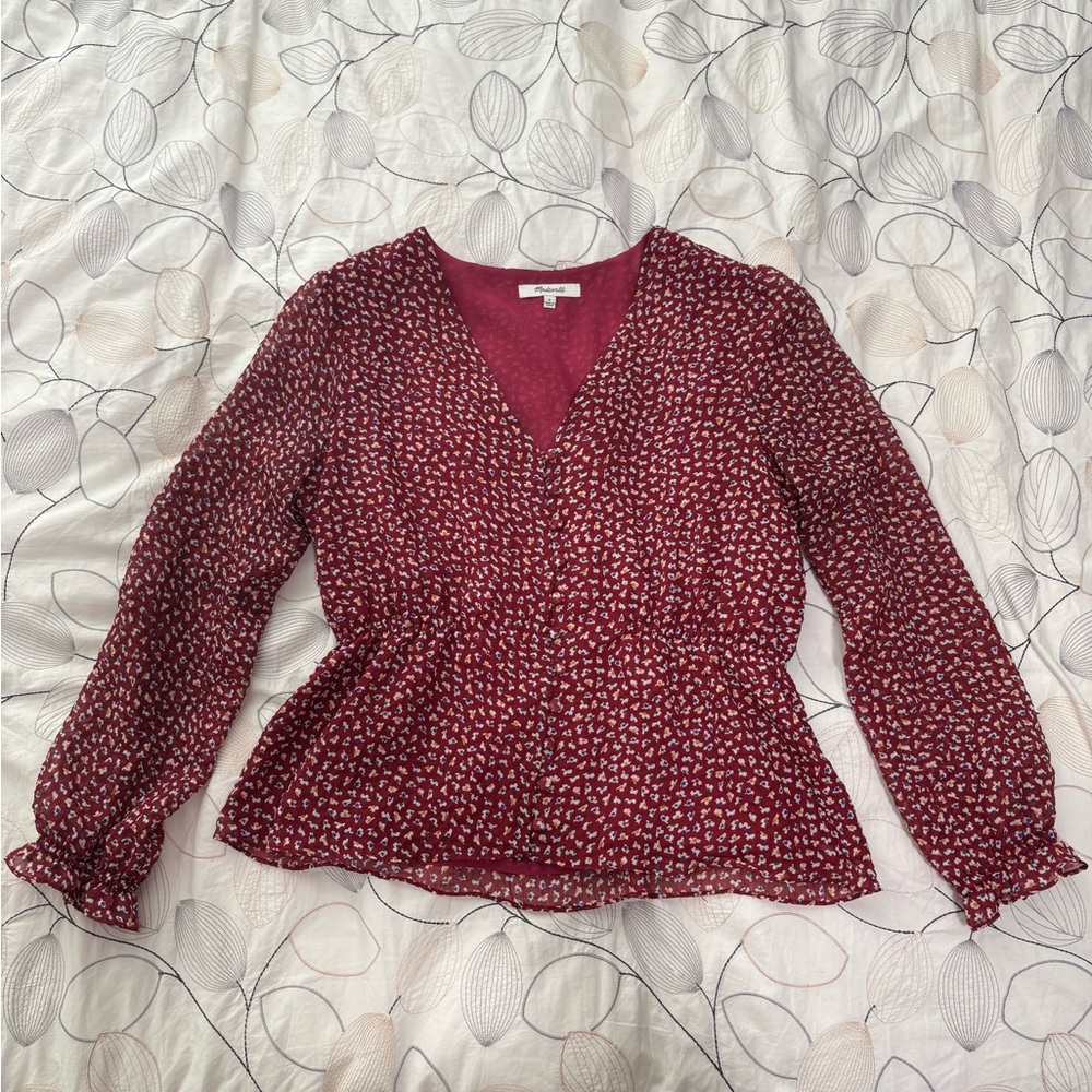 Madewell Burgundy Patterned Blouse